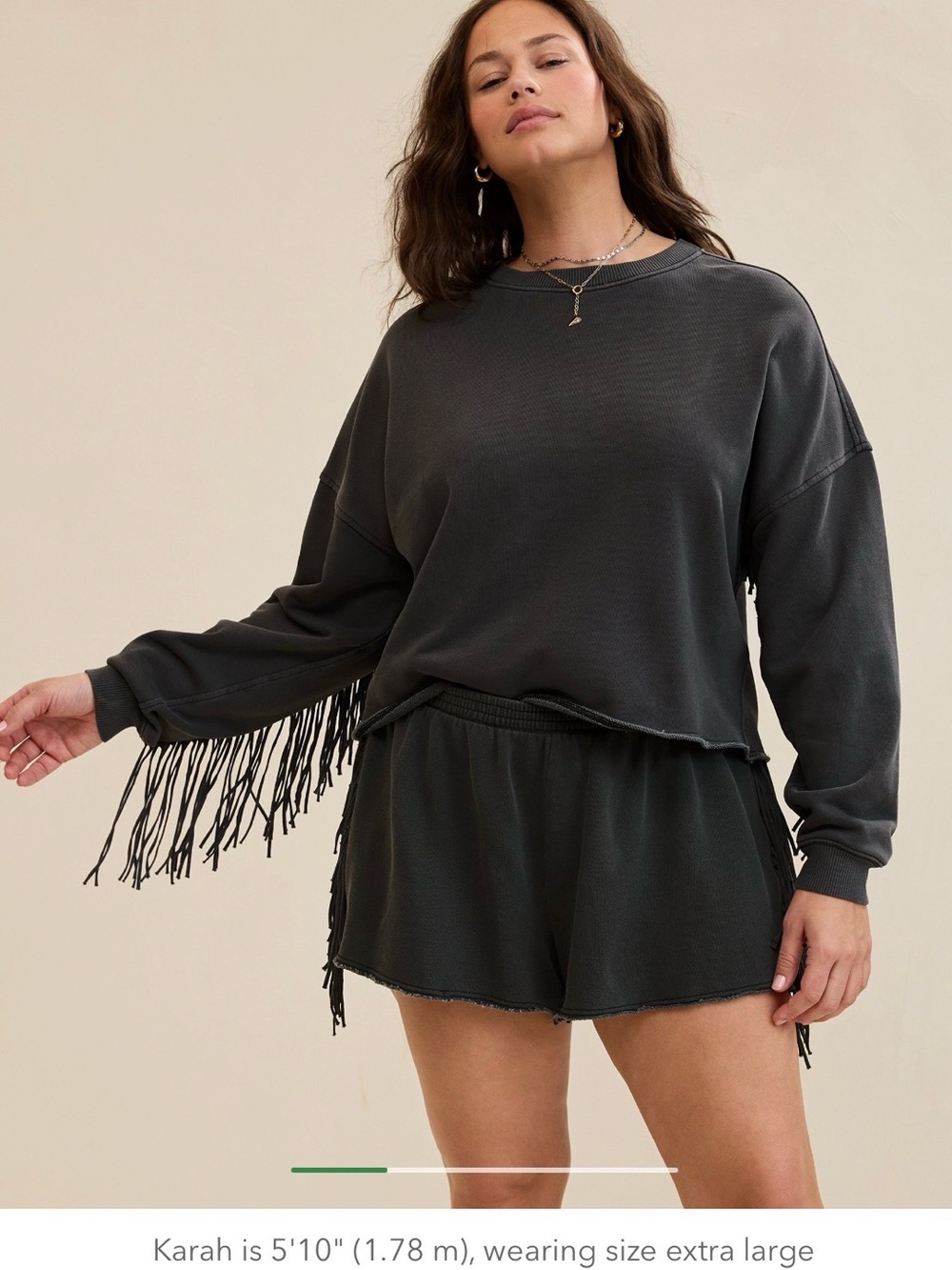aerie Charcoal Fringe-Sleeve Pullover